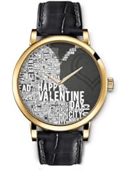 SPRAWL Aanalog Fashion Series Gold Ladies Watches of Genuine Black Leather Strap,Unique Wrist Watch for Women Girls Designed with Happy valentines day