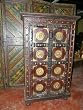 Antique Floral Brass Motif Hand Carved Teak Wood Rustic Patina Indian Furniture
