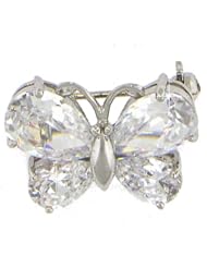 Sterling Silver Cubic Zirconia Butterfly Brooch Pin