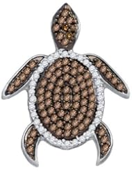 0.38ctw Chocolate Champagne Brown & White Round Diamond Tortoise Turtle Pendant