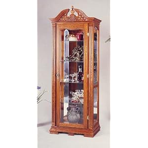 item Solid oak Chippendale style curio cabinet with interior light and glass shelves