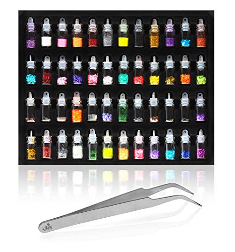 SHANY Cosmetics  3D Nail Art Decoration Mini Bottles with Nail Art Tweezer, 48 Count