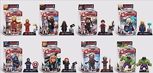 8pcs Super Heroes New Avengers Captain America Hulk Thor Ironman with Weapon Holder Minifigure Building Blocks Brick Toy