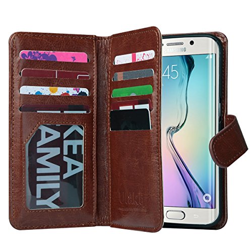 Galaxy S6 Edge Case, ULAK 9 cards Slot Slim PU Leather Stand Wallet Flip Protector Cover with ID & Credit Card Pockets for Samsung Galaxy S6 Edge (Brown) [Will not Fit S6 Edge Plus]