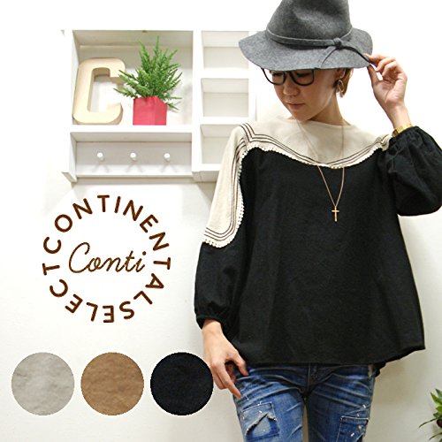 (コンチネンタル) continental バイカラーチロリアン風7分袖チュニックベージュ/キャメル/ブラック 3色