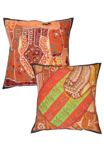 Imagen principal de Almohada de algodón de la India para cubrir el caso Tapestry Patchwork Cojín Tamaño 16 x 16 pulgadas Juego de 2 piezas