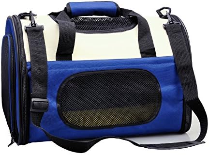 THE eBun Soft Sided Pet Carrier Airline Approved - Collapsible Air Travel Pet Carrier With 100% Risk Free Purchase Full Replacement Guarantee - Soft Kennel Premium Fleece Bed Sheets Provide Excellent Comfort to Your Cat and Dog - Side Pockets For Carry Pet Travel Accessories - Color American Blue - Size Small