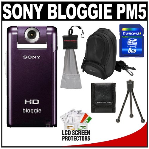 Sony Bloggie MHS-PM5 1080 HD Video Snap Camera Camcorder Violet 8GB Card Case Accessory Kit