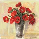 Red Anemones in French Bucket by Carol Rowan,14 in. x 14 in.