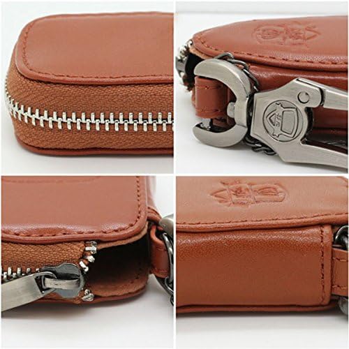 Genuine Cow Leather Zipper Bag Cover for VOLKSWAGEN SKODA SEAT Flip Remote Key Brown 5801