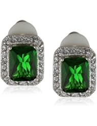 CZ by Kenneth Jay Lane "Elegant Cubic Zirconia" Rhodium-Plated Emerald-Color Pave Clip Earrings