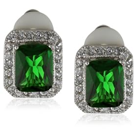 Cubic Zirconia by Kenneth Jay Lane Emerald Pave Clip Earrings