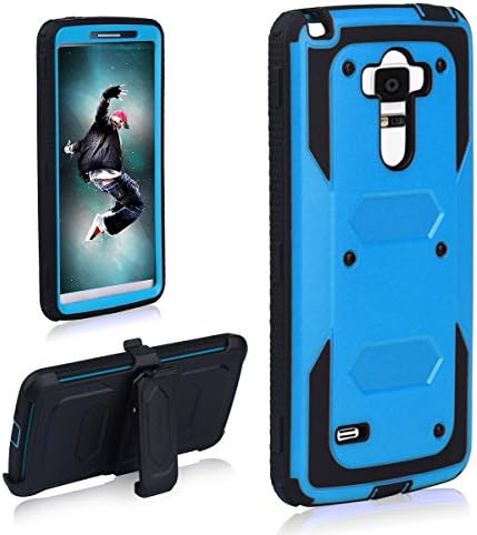 LG G Stylo Case, Shockproof Full-Body Hybrid Dual Layer Rugged Combo Heavy Duty Armor Holster Kickstand Defender with Locking Belt Swivel Protective Cover For LG G Stylo/LS770/G4 Stylus/G4 Note(Blue)