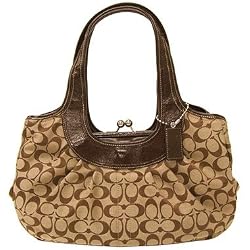 Coach Signature Ergo Pleated Kisslock Frame Satchel Khaki Mahogany