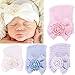FEITONG Newborn Baby Girl Cute Pretty Bow Flower Pearl Hospital Hat (Pink)