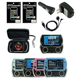 PSP Go PSPGo Accessory. Accessory Kit for Sony PSP Go including PSP Go Pouch + PSP Go Hard Case + 4 PSP Go Skin cases: Blue, Pink, Smoke and Clear + USB Wall Charger + USB Car Charger + USB Data Cable + 2x Screen Protectors