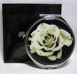 White Rose with Crystal accent Compact Mirror
