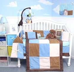 Soho Blue & Brown Suede 10pcs Baby Crib Bedding Set