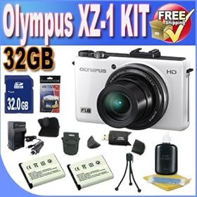 Olympus XZ-1 10 MP Digital Camera with f1.8 Lens and 3-Inch OLED Monitor (White) + 32GB SDHC Memory + 2 Extended Life Batteries + Ac/Dc Rapid Charger + USB Card Reader + Memory Card Wallet + Deluxe Case w/Strap + Accessory Saver Bundle!