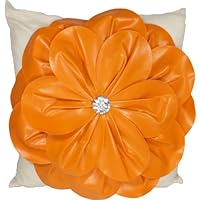Decorative 3D Floral PU Throw Pillow Cover 18' Orange