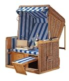 Hansen Outdoor 10/7570/1 Strandkorb Weide Bezug, Breite: 128 cm, Tiefe: 82/135, Höhe: 159 cm, SH 49 cm, blau-weiß gestreift
