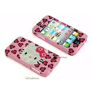 Hello Kitty Pink Leopard Print Bling Rhinestone Crysal Jeweled Snap on Full Cover Case for iPhone 4 4G 4th Generation