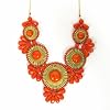 ZAD Beautiful XX-Large Gold Metal Orange Glass Bead Medallion Bib Necklace - As Seen on Good Morning America