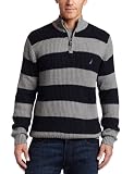 Nautica Mens Cardigan Stitch Rugby Stripe Sweater Ash Heather Medium