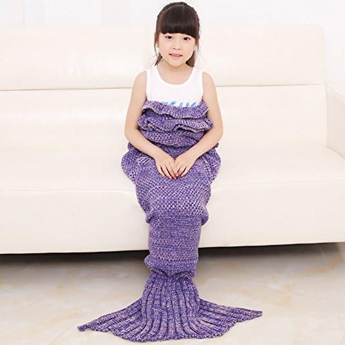 Zmsj-Mermaid Blanket Kids Knitted Sleeping Bag Sofa Falbala Mermaid Tail Bed Throw Blanket in 4 colors,55"x28" (Purple)