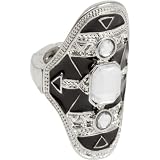 Art Deco Knuckle Ring in Black Enamel and Diamante Silver Tone fits sizes 5 to 8