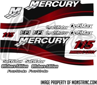 Mercury Outboard 115HP Decal Kit SaltWater OptiMax EFI Decals Stickers 115 HP Red