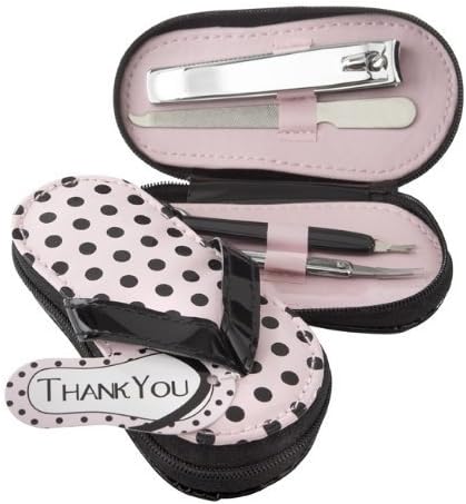 Pink Polka Flip Flop Four Piece Pedicure Set with Matching Thank you Tag