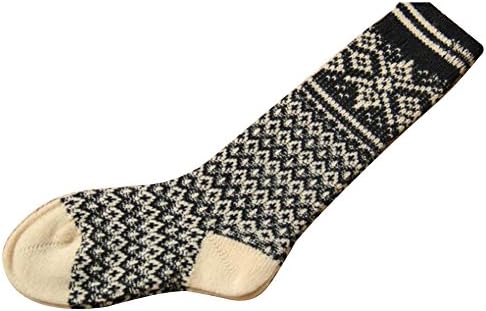 Your Gallery Women's Thick Ethnic Floral Pattern Wool Knee High Boot Socks Black