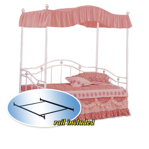 Rose Red Solid Canopy Set White Metal Twin Day Bed Day Bed and Mattress Rails Set