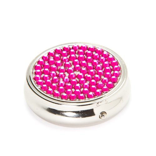 Hot Pink Crystal 3 Day Section Round Metal Pill Box Case