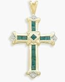 Ladies Religious Genuine Emerald and Diamond Cross Pendant