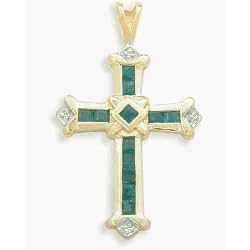 Buy Ladies Religious Genuine Emerald and Diamond Cross Pendant with 16 Chain by Elite