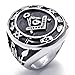 KONOV Embossed Stamped Freemason Masonic Stainless Steel Black Enamel Mens Ring