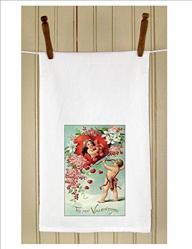 Set of 3 Ć¢ā¬ÅTo My ValentineĆ¢ā¬Ā Antique Cupid Print Flour Sack Kitchen Hand Towels 29"