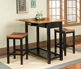 Expandable Console Dining Table and 2 Bar Stools in Black / Cottage Oak