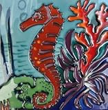 IMAGE OF Seahorse Decorative Ceramic Wall Art Tile 8x8