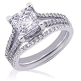 2.10 Ct Asscher Cut Diamond Wedding Rings Pave-Set VS1