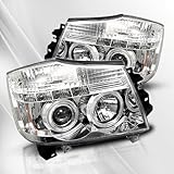 IMAGE OF Nissan Titan 04 05 06 07 Projector Headlights /w LED Halo/Angel-Eyes ~ pair set (Chrome)