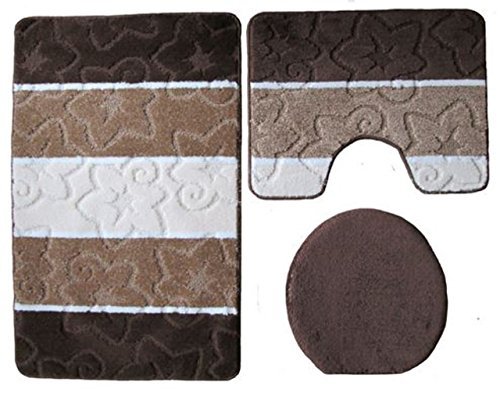 Badgarnitur: 3- teilig Badgarnitur dunkelbraun gestreift 80 x 50cm