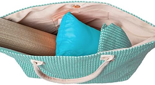 Swiss 3 Pc Beach Camping Tote Bag Set with Tropical Woven Straw Beach Mat (Blue)