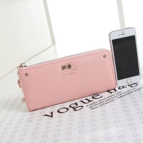 GTT New 2015 High-quality Colorful bowknot pendant PU Leather Long Design Women Wallet Purse Handbag(pink)