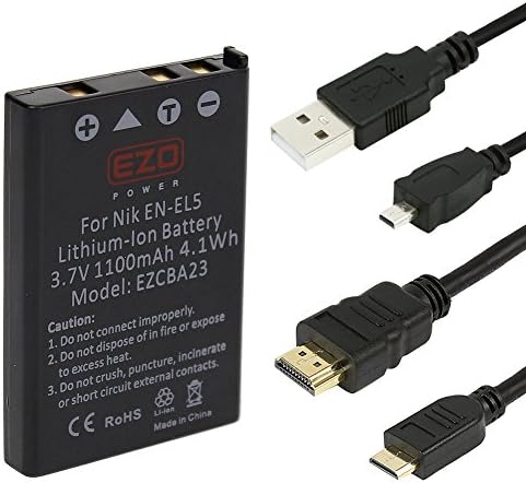 EZOPower High Quality EN-EL5 Replacement Battery + USB Data Cable + Mini HDMI Cable for Nikon COOLPIX P520 P510 P500 P100 Digital Cameras