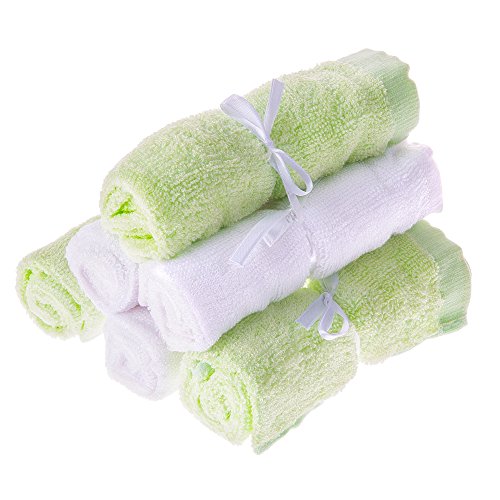 SiMignon Bamboo Baby Washcloths, Extra-Soft 6 pk Green and White Best Gift Set for Baby Shower and Newborns