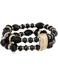 Napier "Black To Gold" Gold-Tone, Jet Double Row Stretch Bracelet, 2.25"