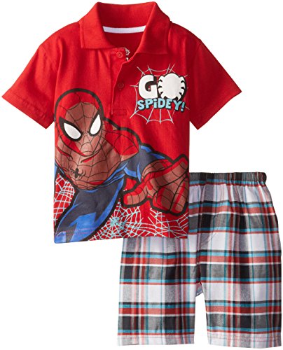 Marvel Boys' Spiderman Boy Polo Woven Plaid Short Set